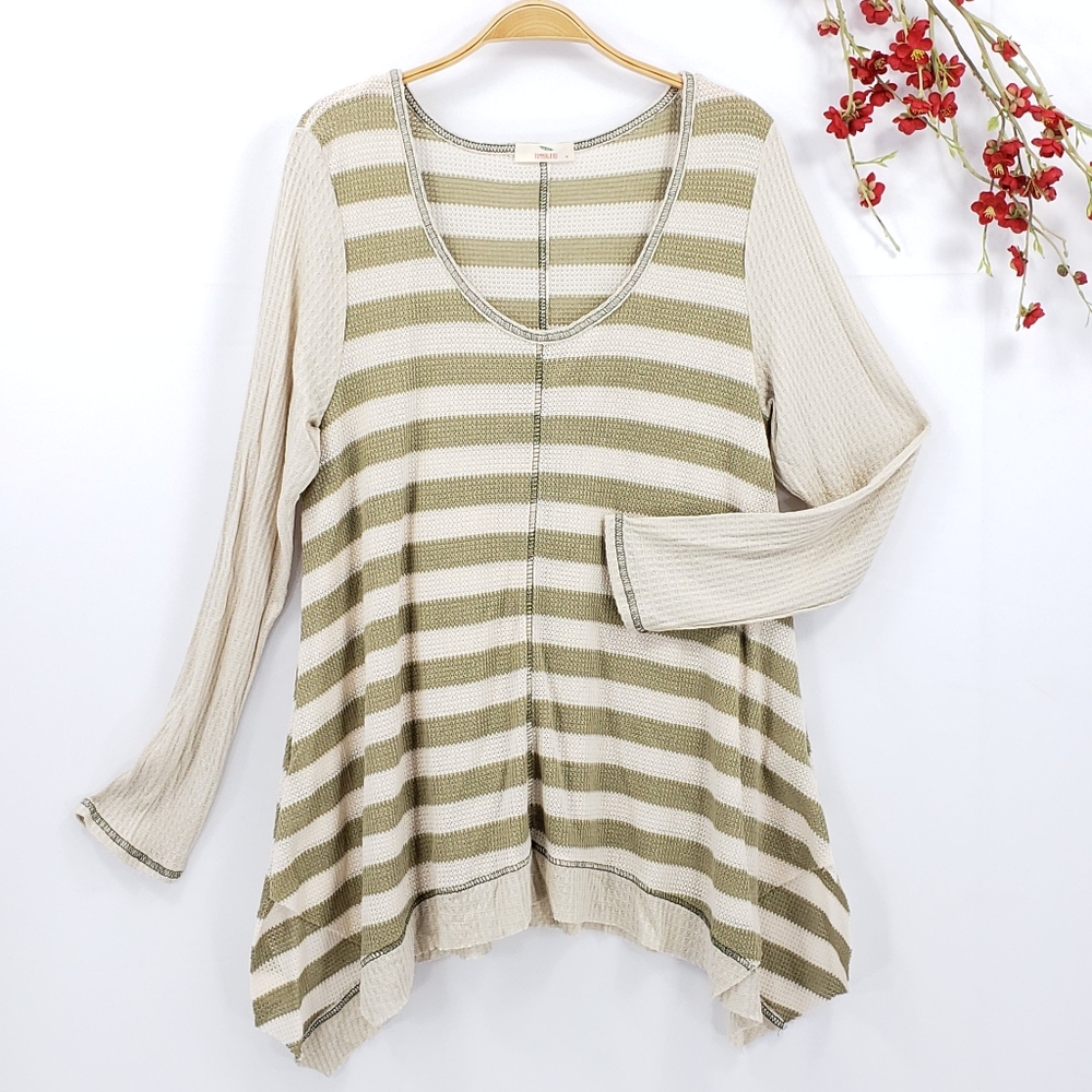 New HUMMINGBIRD Boho Striped Mixed Knit Top sz M